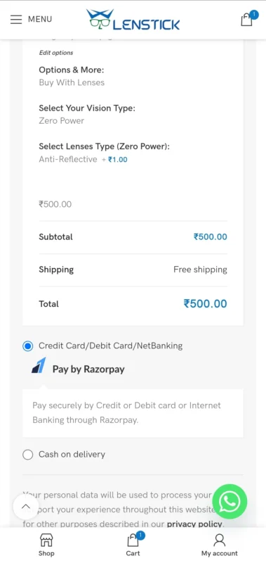 How to Order Eyeglasses from Lenstick – Complete Step-by-Step Guide 13 Payment Page