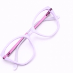 woman wearing pink cat eye eyeglasses