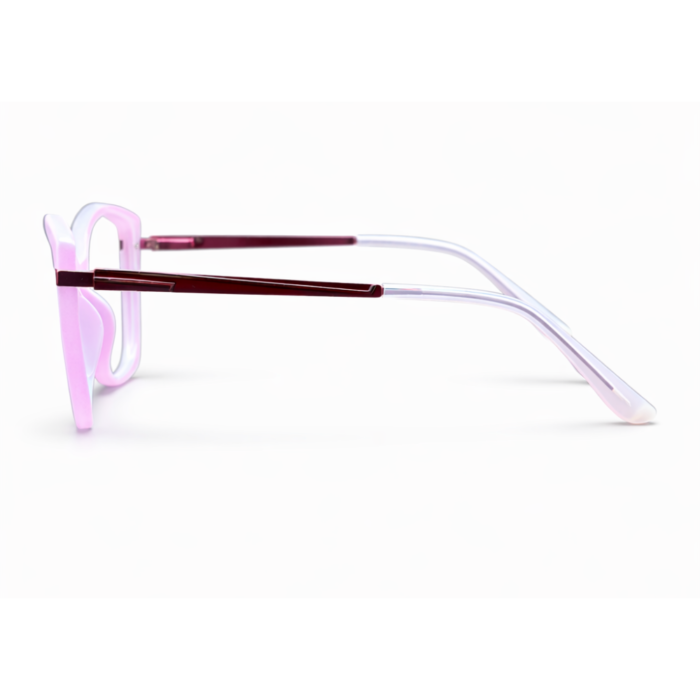designer pink cat eye eyeglasses close up
