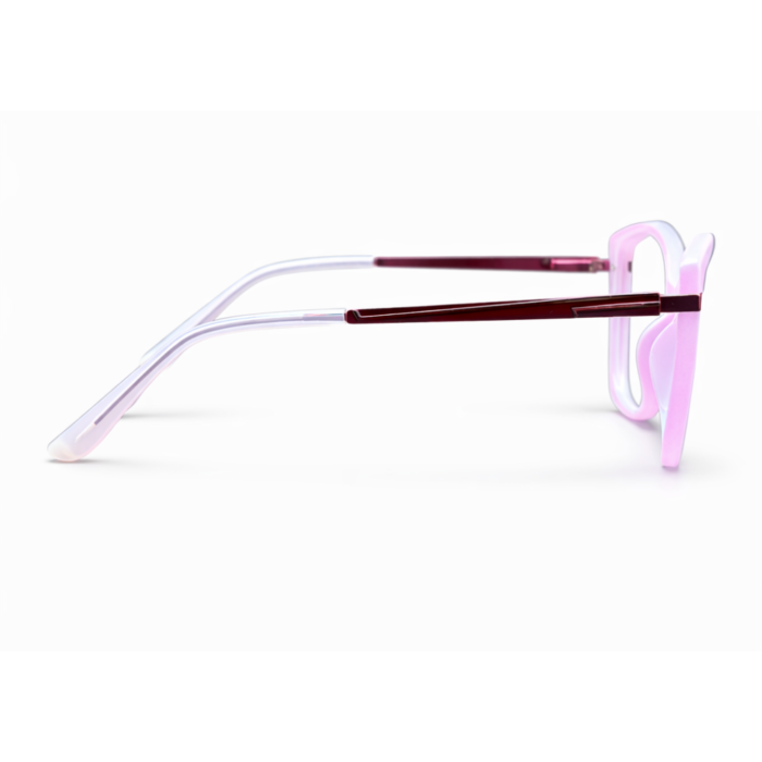 side view pink cat eye eyeglasses frame
