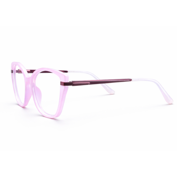 side view pink cat eye eyeglasses frame left side
