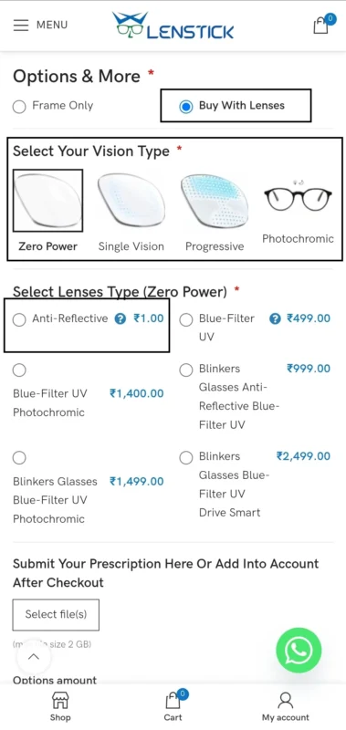 How to Order Eyeglasses from Lenstick – Complete Step-by-Step Guide 9 select lens