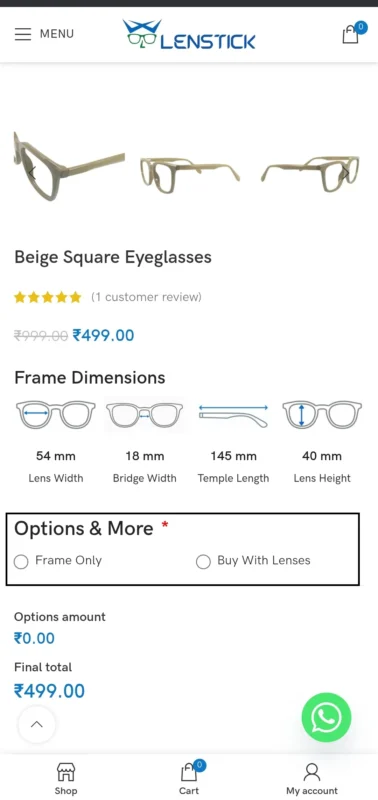 How to Order Eyeglasses from Lenstick – Complete Step-by-Step Guide 5 Select Option Lens