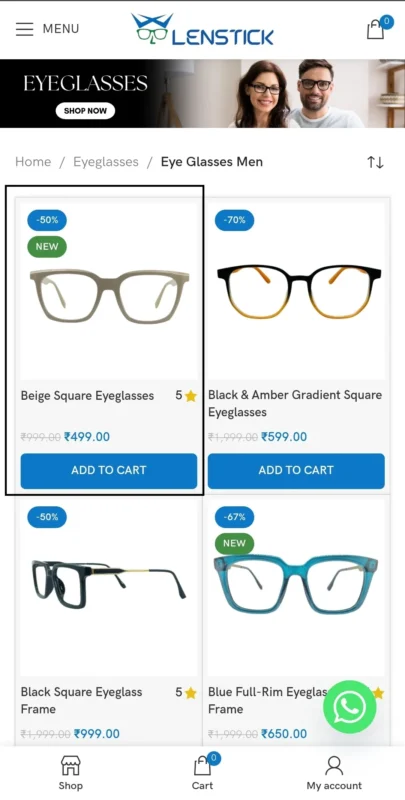 How to Order Eyeglasses from Lenstick – Complete Step-by-Step Guide 3 Lenstick product grid mobile view