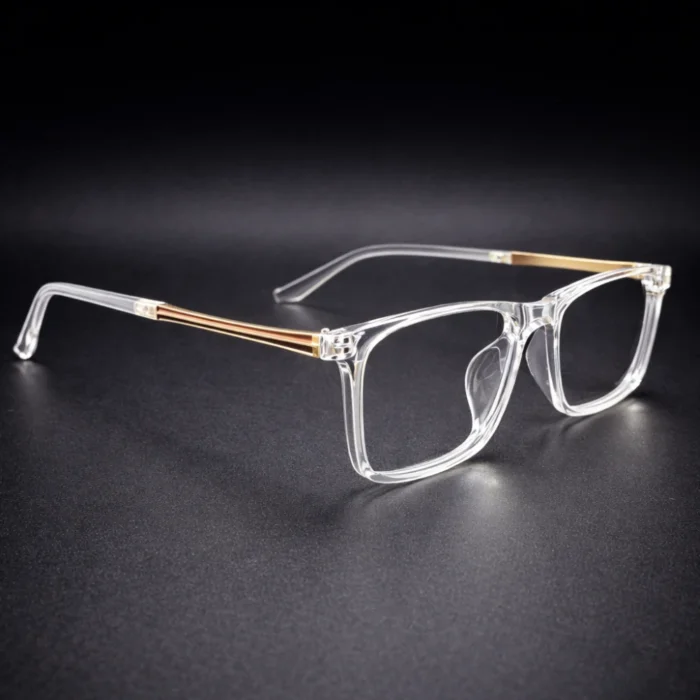 square transparent glasses close up clear eyeglass frame