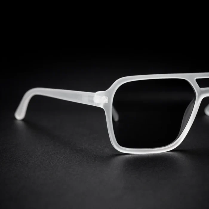 matte transparent aviator sunglasses closeup