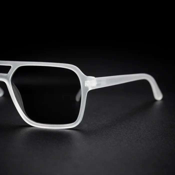 matte transparent aviator sunglasses closeup side