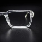 Transparent eyeglasses clear frame side view square close up