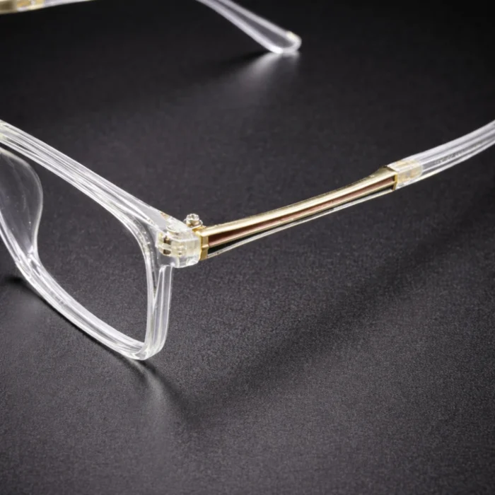 transparent specs frame gold temple detail lenstick eyewear